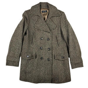 Massimo Dutti Wool Blend Double Breasted Pea Coat Herringbone Brown Size 44 | L
